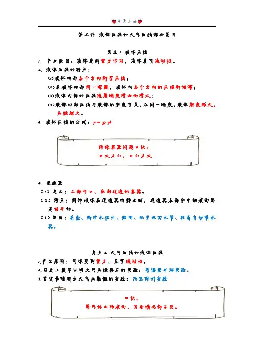 【阿米阿斯教育】液体压强和大气压强综合复习手写笔记
