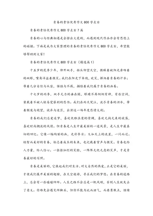 青春的责任优秀作文800字左右
