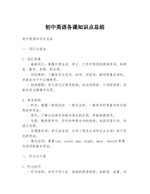 初中英语各课知识点总结