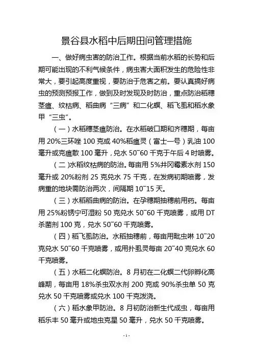 景谷县水稻中后期田间管理措施