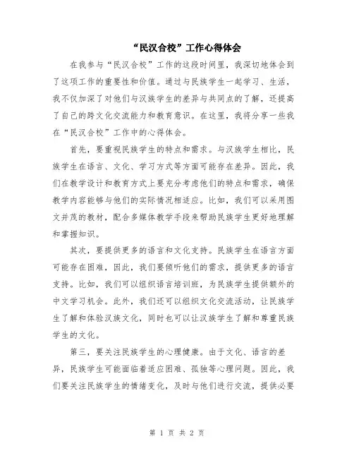 “民汉合校”工作心得体会