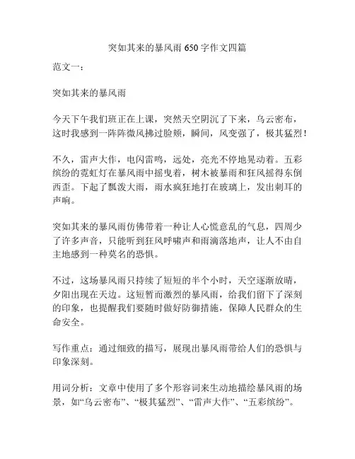 突如其来的暴风雨650字作文四篇