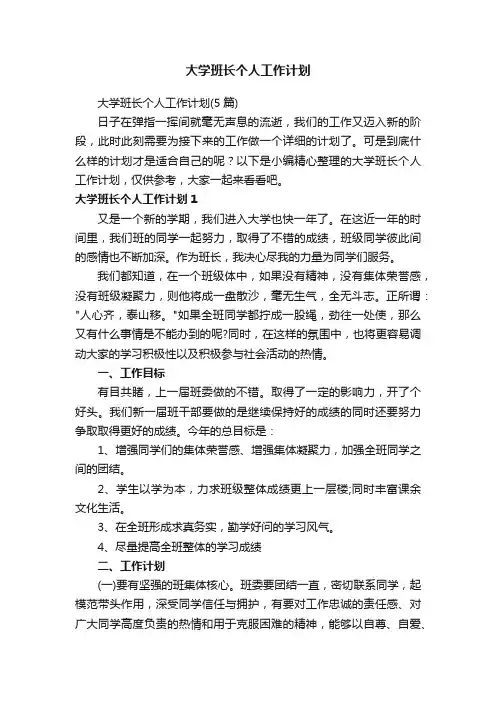 大学班长个人工作计划