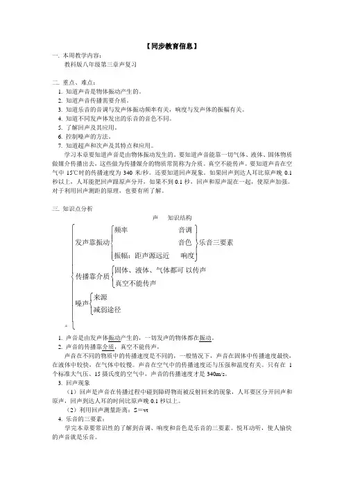 教科版-物理-八年级上册八年级第三章声复习邢进文