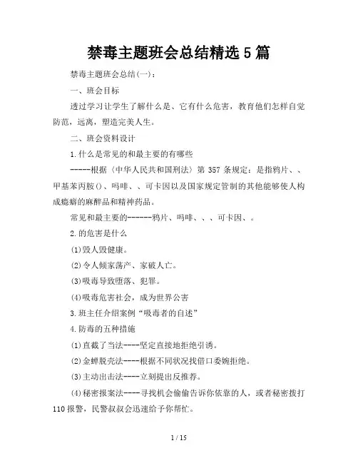 禁毒主题班会总结精选5篇