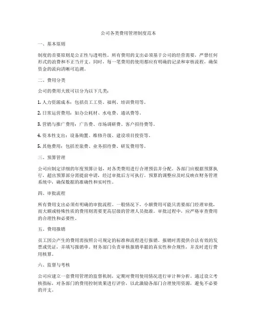 公司各类费用管理制度范本