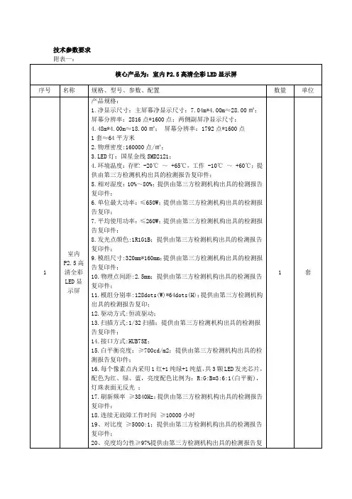 技术参数要求