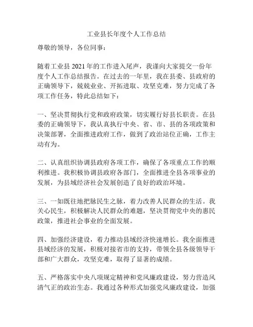 工业县长年度个人工作总结