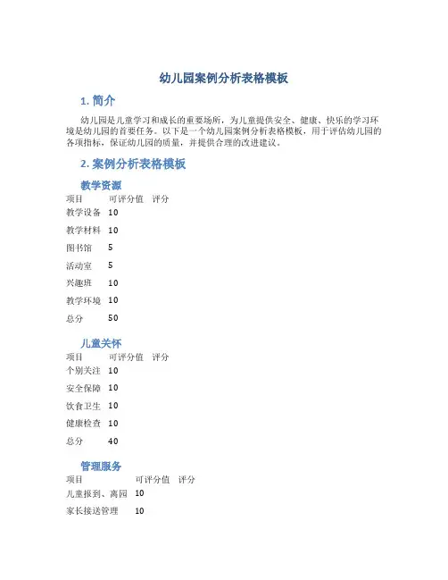 幼儿园案例分析表格模板