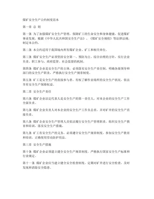 煤矿安全生产公约制度范本