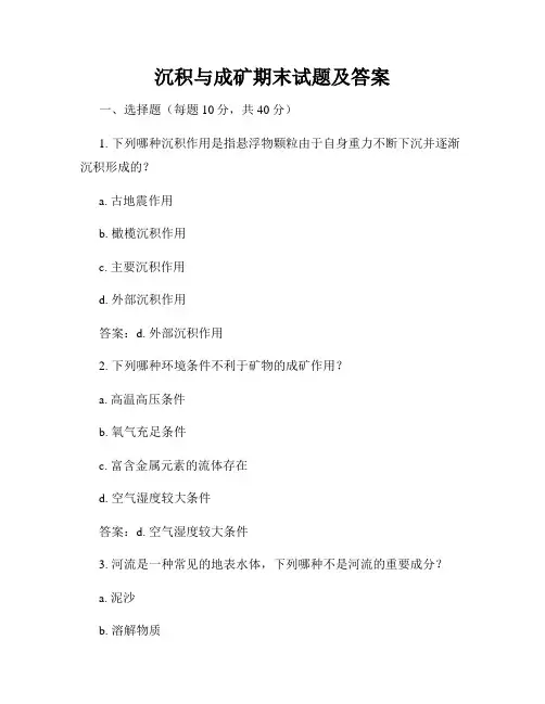 沉积与成矿期末试题及答案