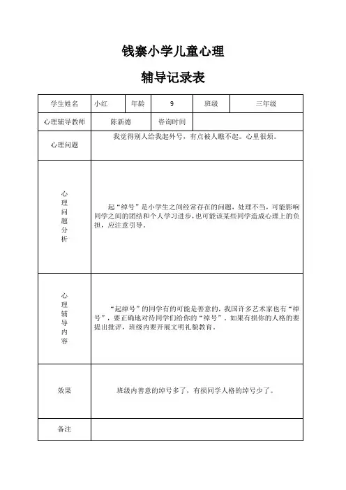 寨大小学心理咨询记录表