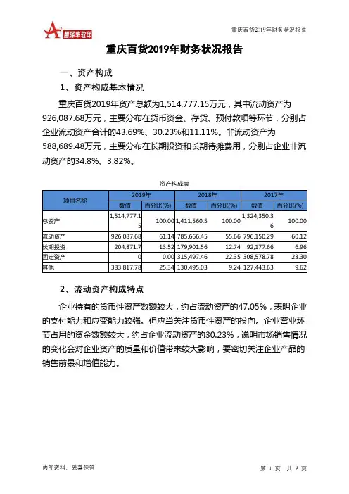 重庆百货2019年财务状况报告