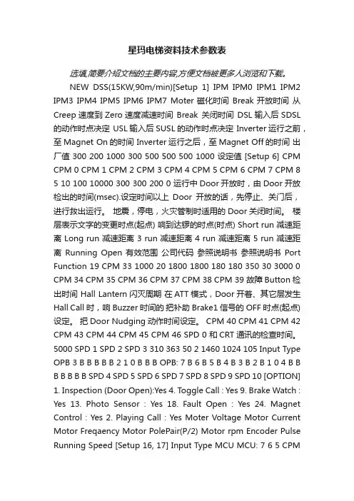 星玛电梯资料技术参数表
