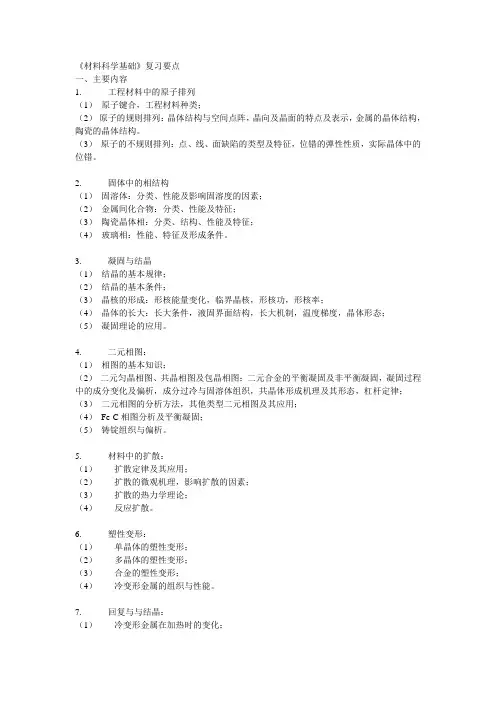 材料科学基础复习要点