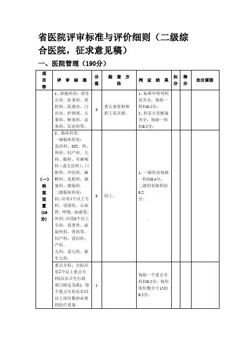 [2019年整理]二级医院评审标准与评价细则