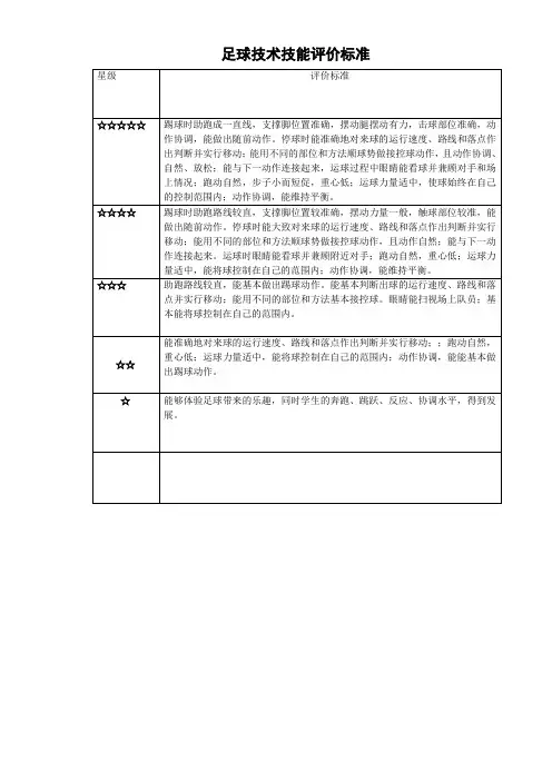 足球技术技能评价标准