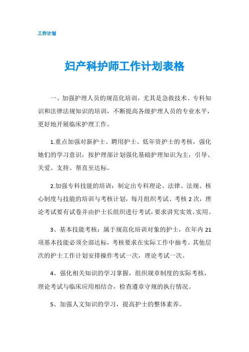 妇产科护师工作计划表格