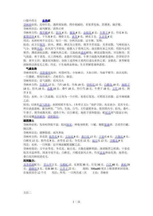 治荨麻疹药方