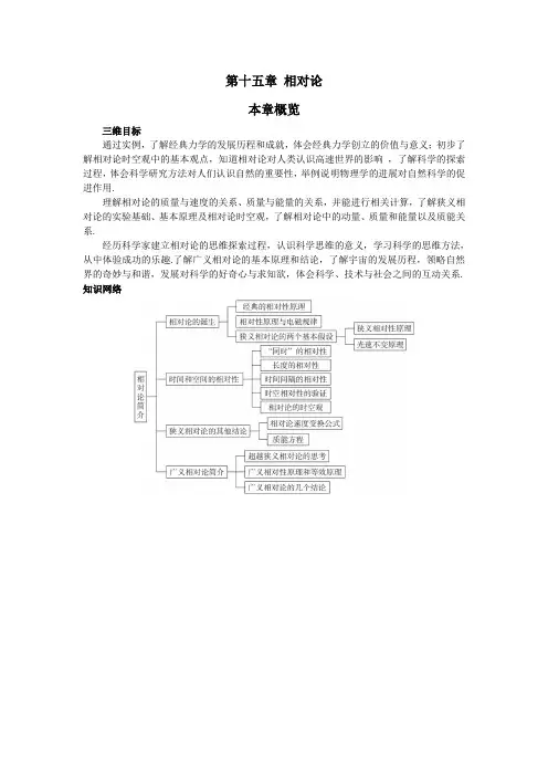最新人教版高中物理选修3-4第十五章《相对论》本概览