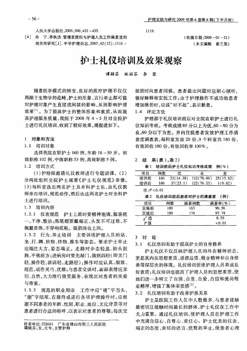 护士礼仪培训及效果观察
