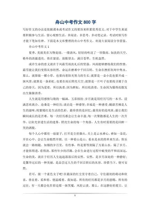 舟山中考作文800字