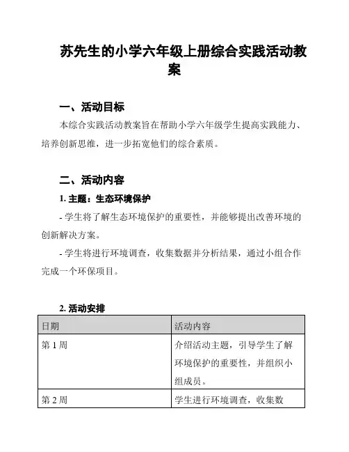 苏先生的小学六年级上册综合实践活动教案
