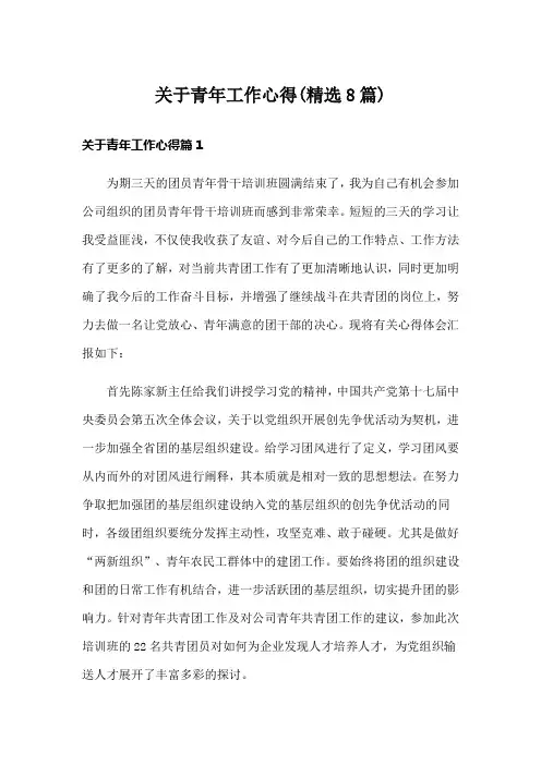 关于青年工作心得(精选8篇)