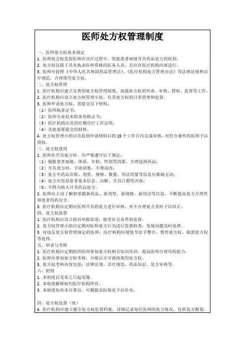 医师处方权管理制度