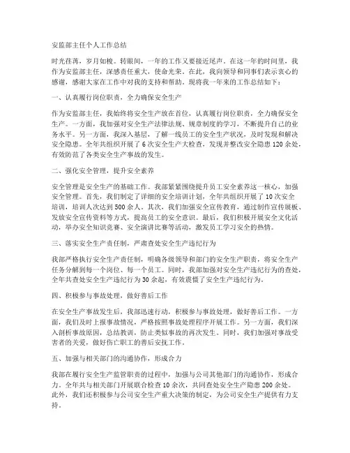 安监部主任个人工作总结