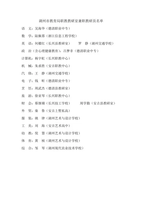 湖州市教育局职教教研室兼职教研员名单