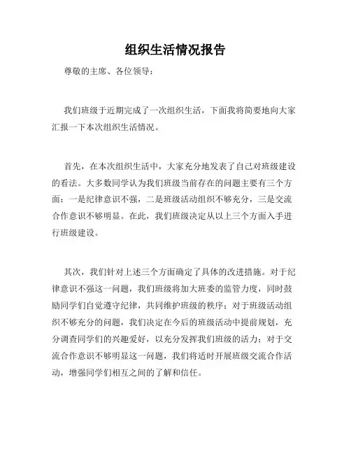 组织生活情况报告