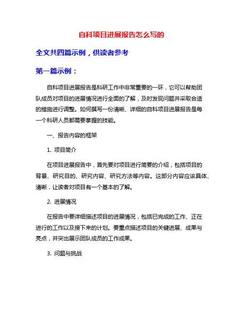 自科项目进展报告怎么写的