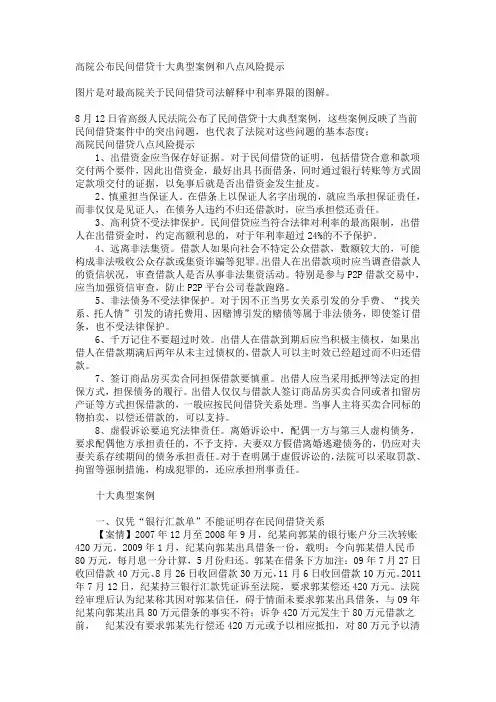 民间借贷十大典型案例和八点风险提示
