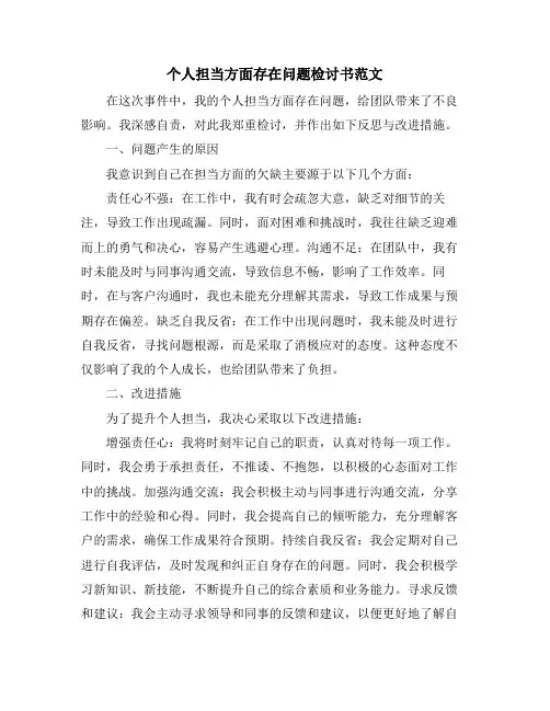 个人担当方面存在问题检讨书范文