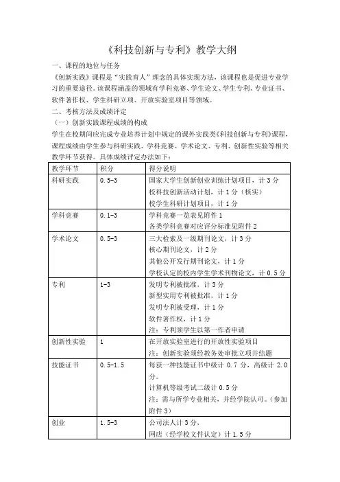 《科技创新与专利》教学大纲