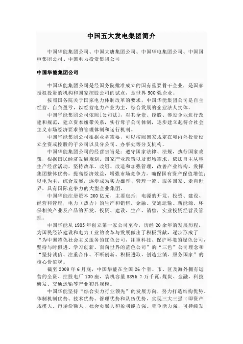 中国五大发电集团简介