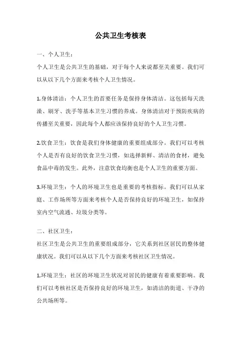 公共卫生考核表