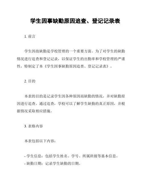 学生因事缺勤原因追查、登记记录表