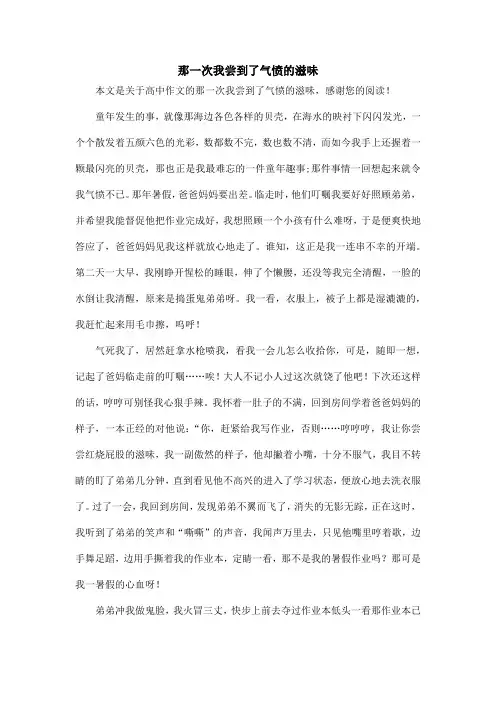那一次我尝到了气愤的滋味_高中作文
