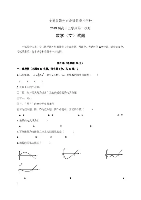 安徽省滁州市定远县育才学校高三上学期第一次月——数