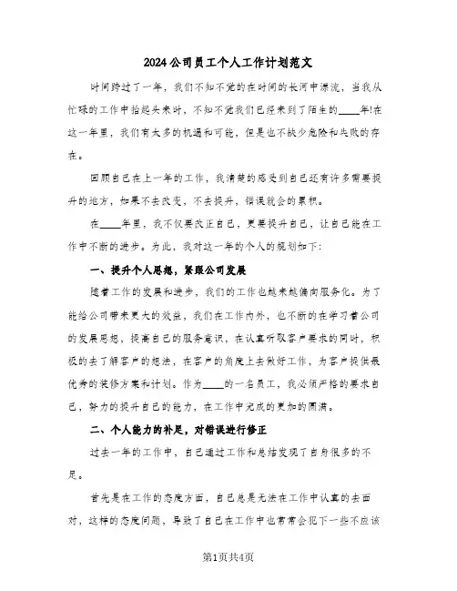 2024公司员工个人工作计划范文（2篇）