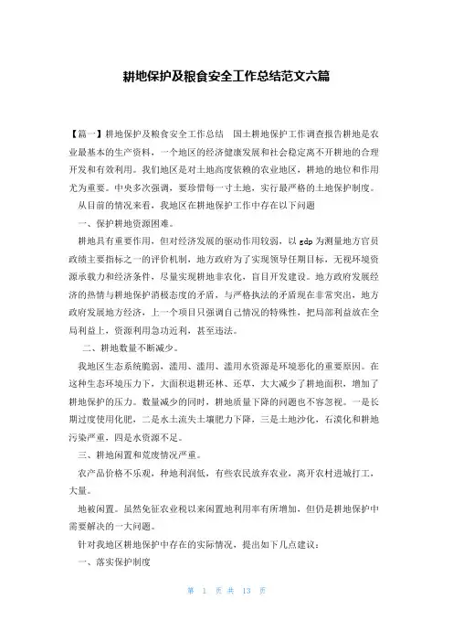耕地保护及粮食安全工作总结范文六篇