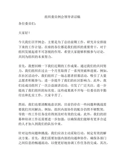 组织委员例会领导讲话稿