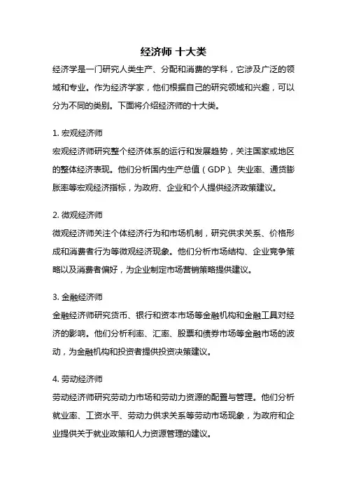 经济师 十大类