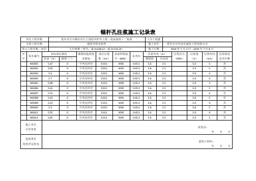 锚杆孔注浆施工记录表(0+638.120-0+733.240)