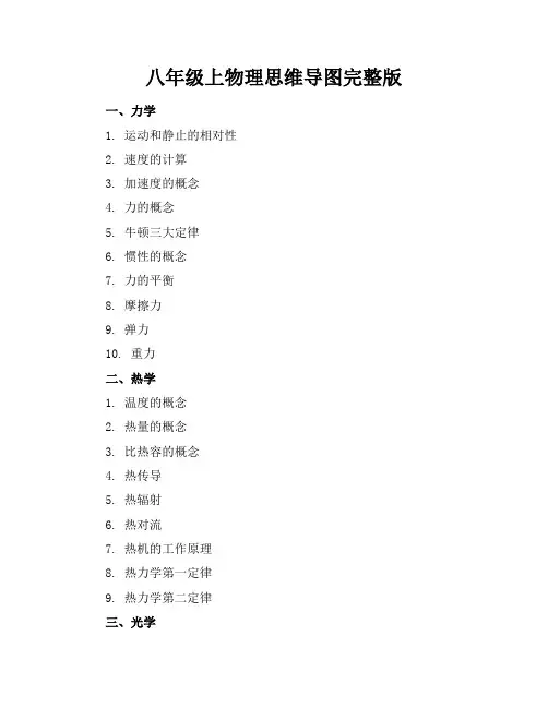 八年级上物理思维导图完整版
