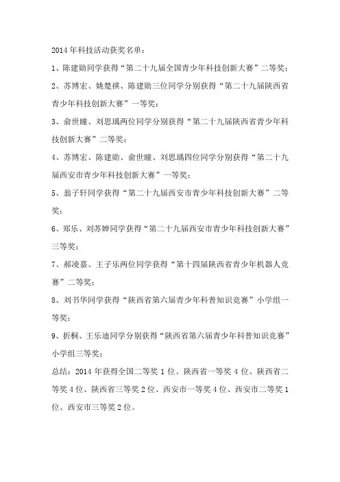 2014年科技活动获奖名单