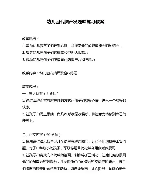 幼儿园右脑开发趣味练习教案