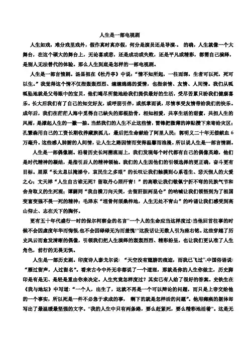 人生是部电视剧老师例文